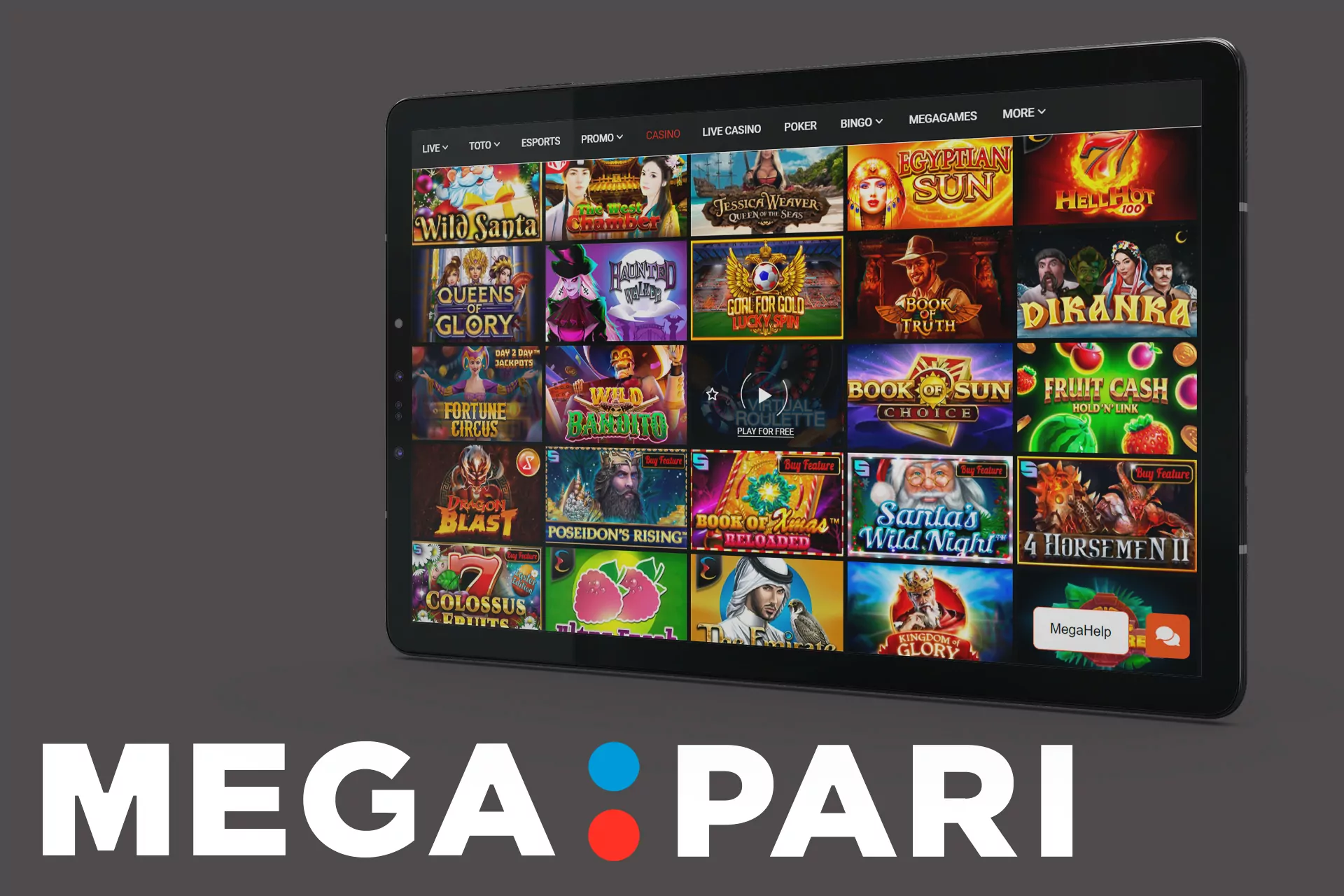 There are lots of slots you can find and play at Megapari Casino.