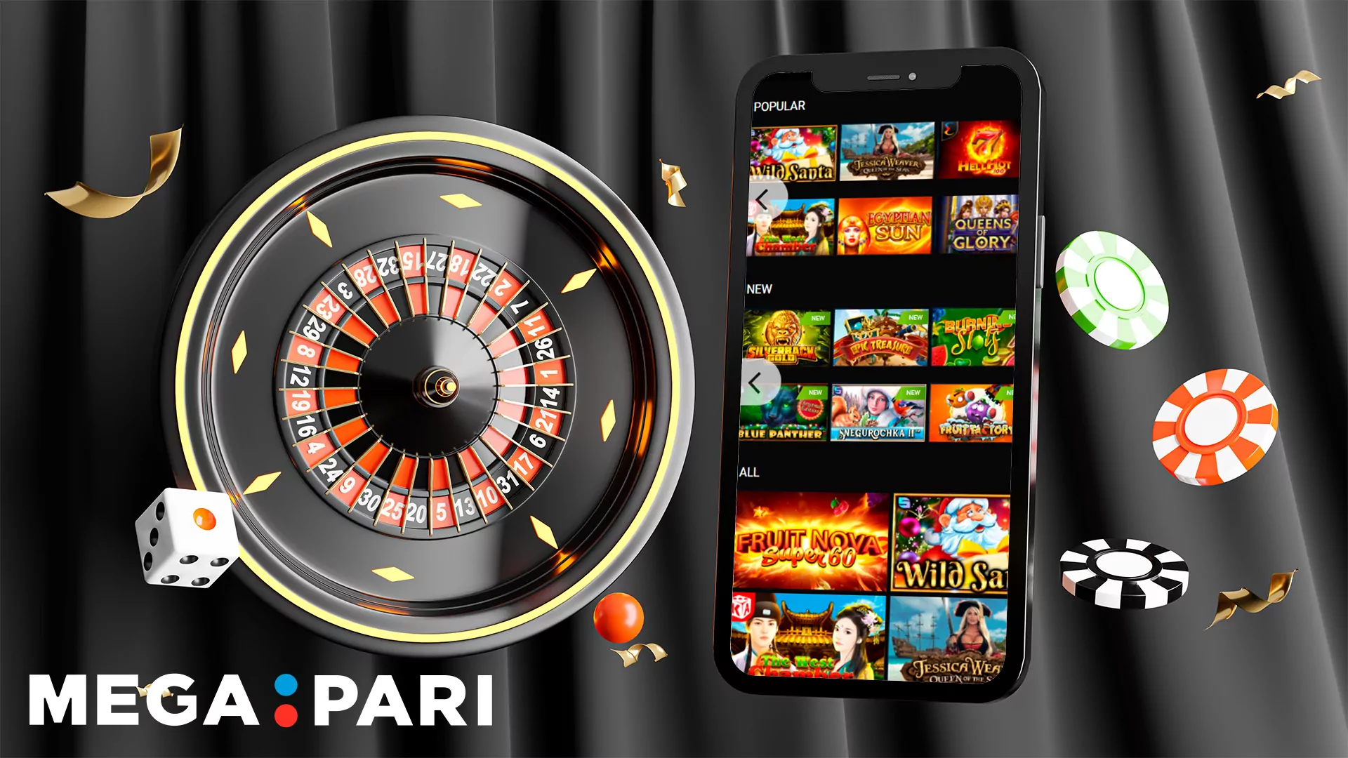 Play different casino games in the MegaPari mobile casino.
