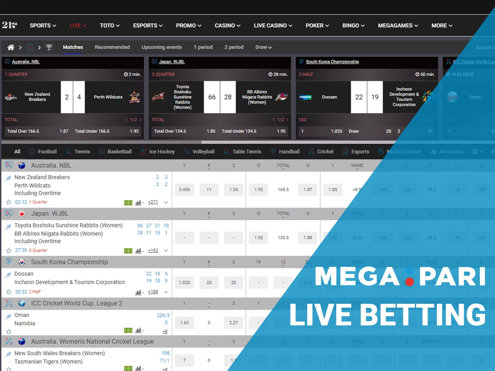 Place bets in real time with Live Betting option at Megapari.