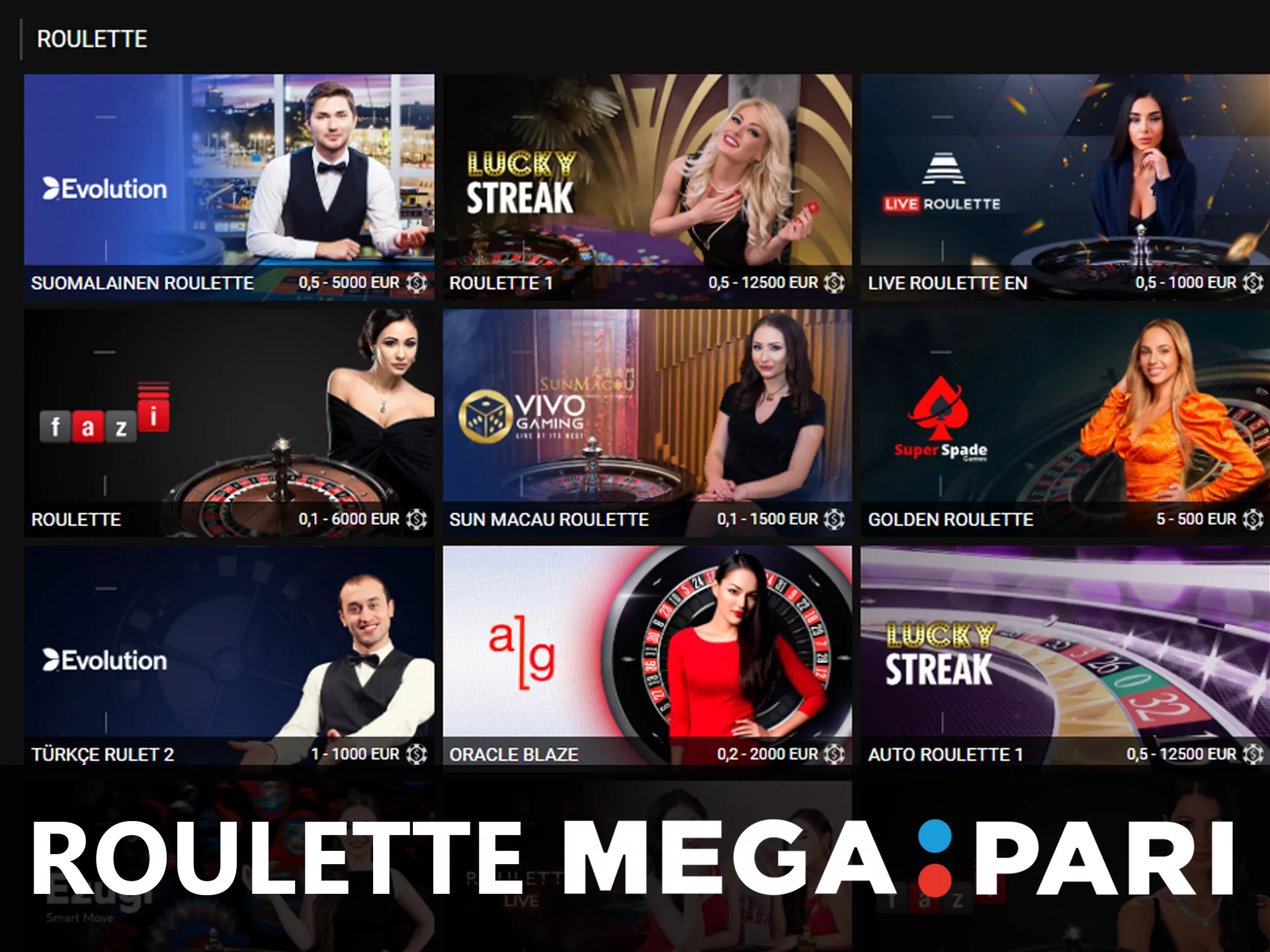 Play your favorite Roulette games at Megapari online casino.