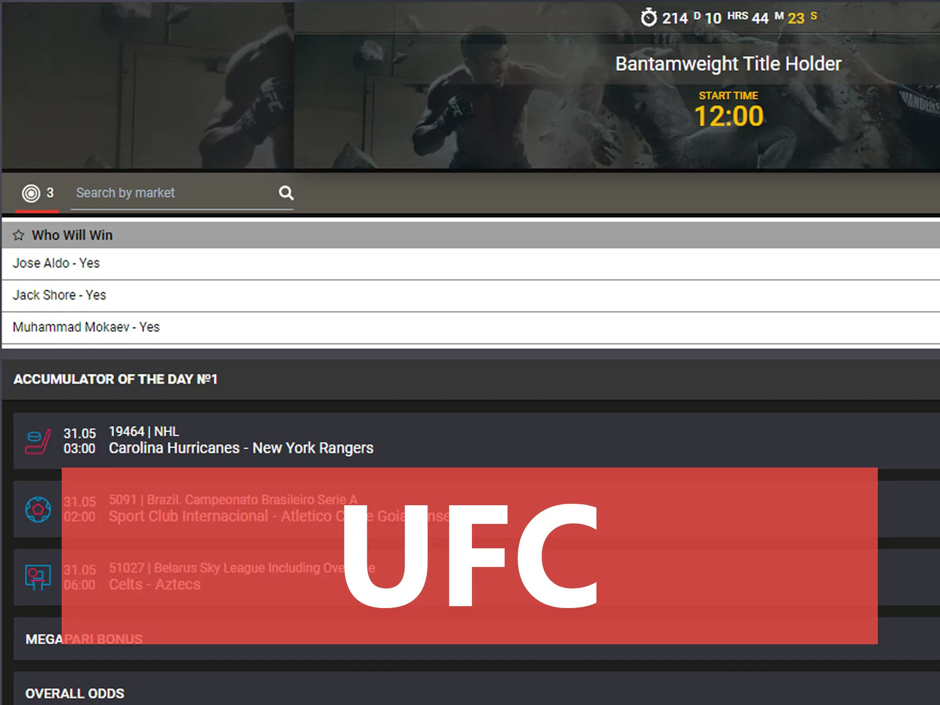 UFC is one of the favorite categories for betting at Mega Pari.