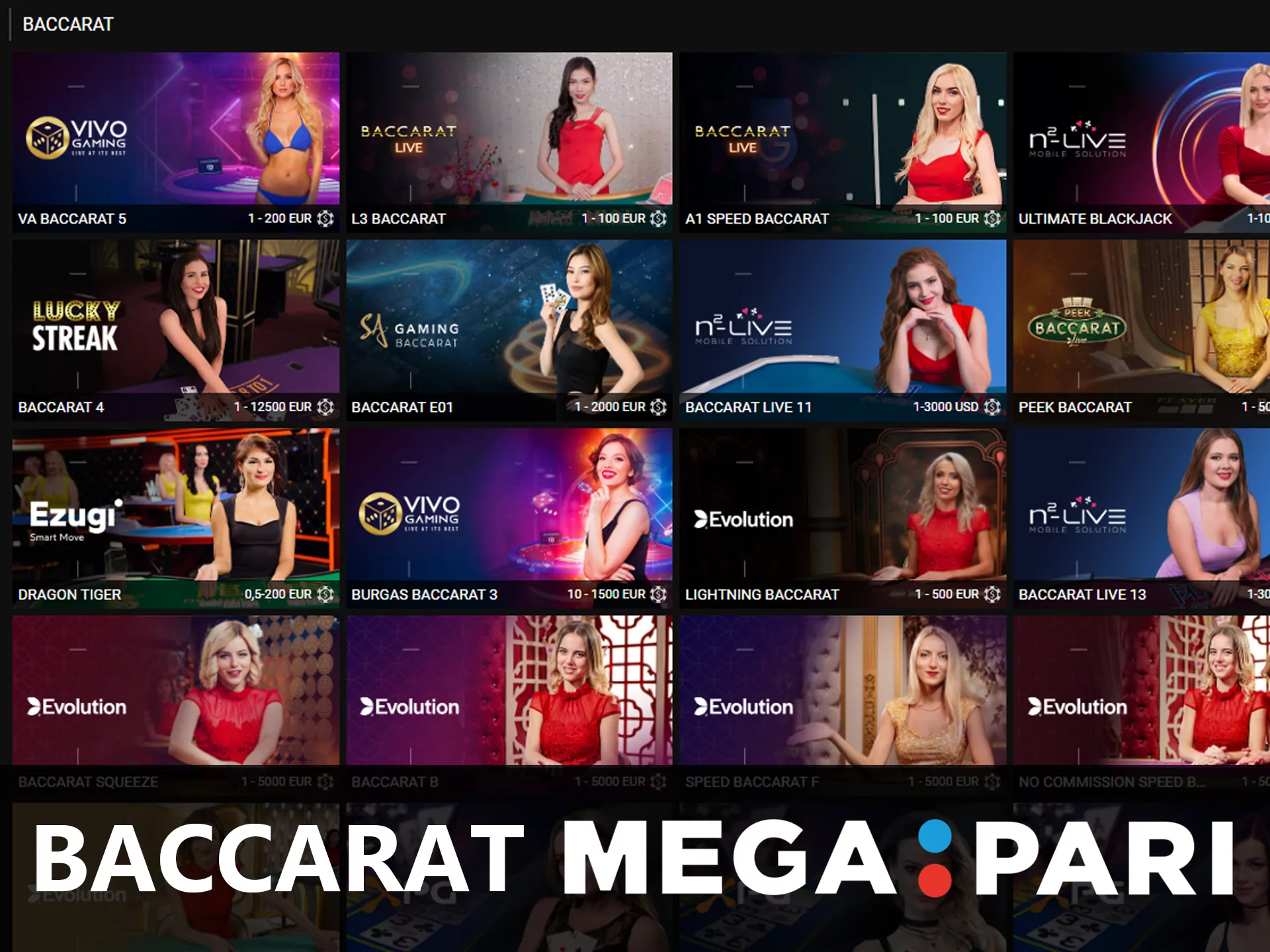 Play live baccarat games at Mega Pari.