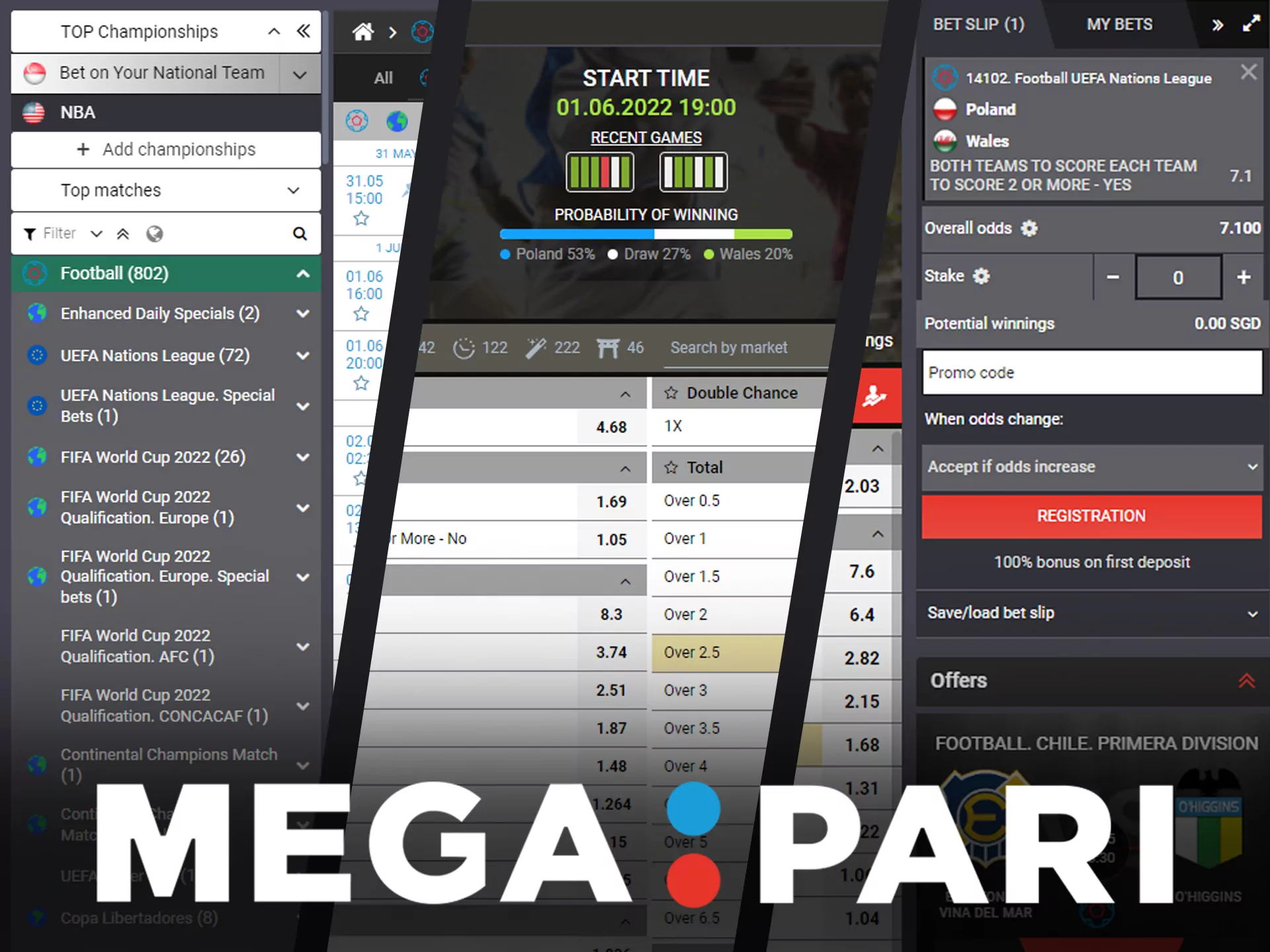 Choose a sport event and a market to place a bet at Mega Pari.