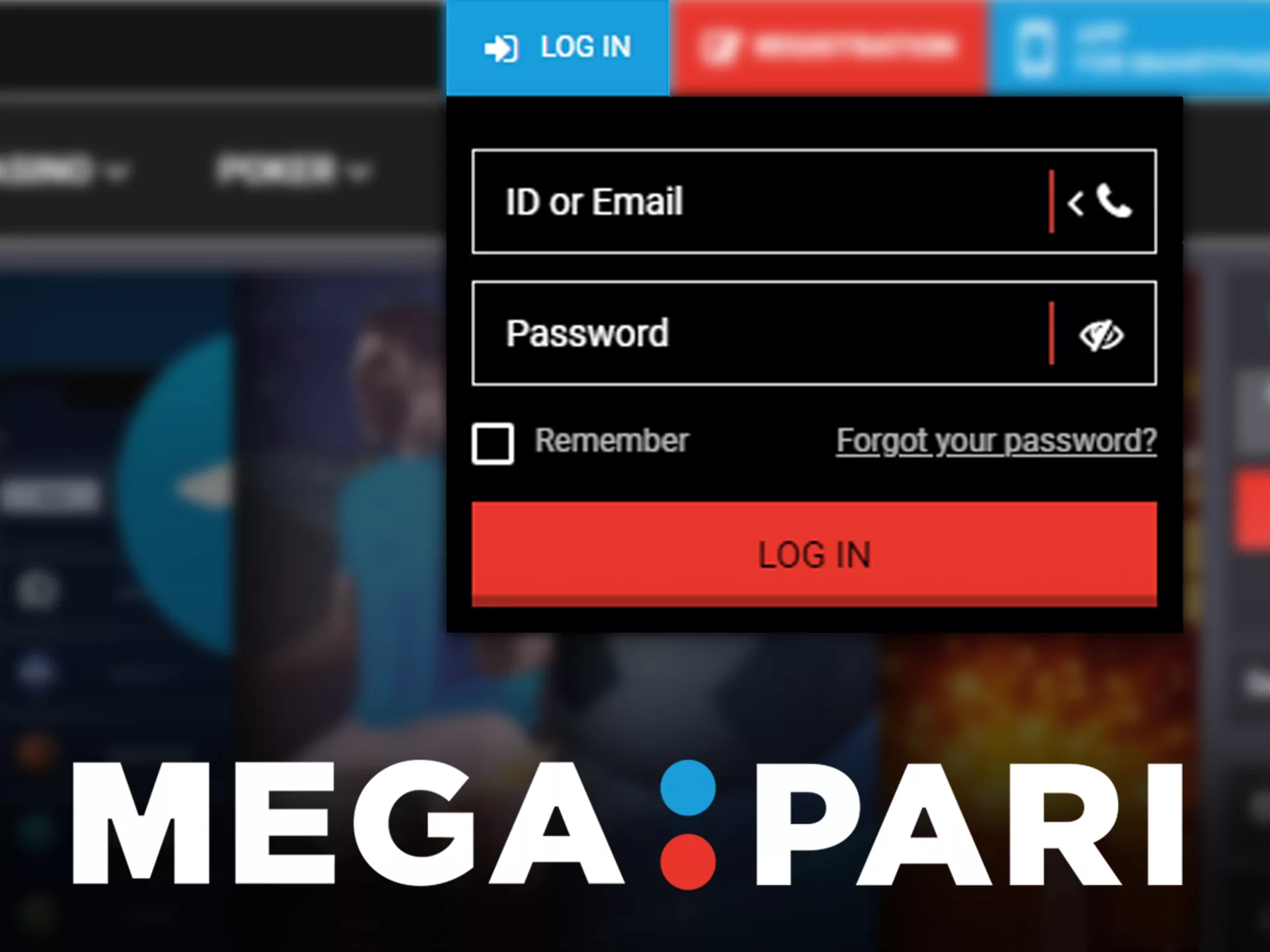 Use your username and password to enter the Mega Pari account.