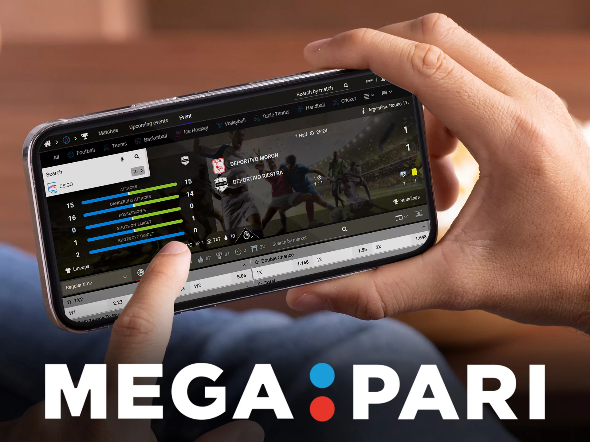 At Megapari you can watch the sports event and place bets during the match.