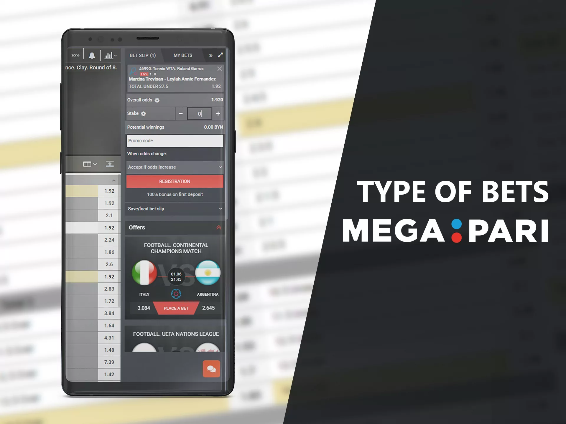 Place different types of bets in the Megapari app.