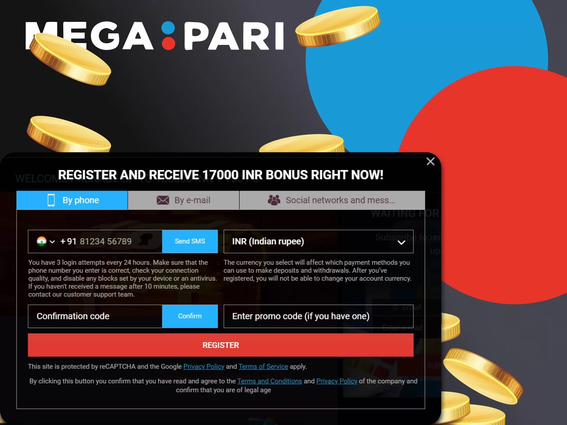 Create an account and make a minimum deposit to receive Megapari bonuses.