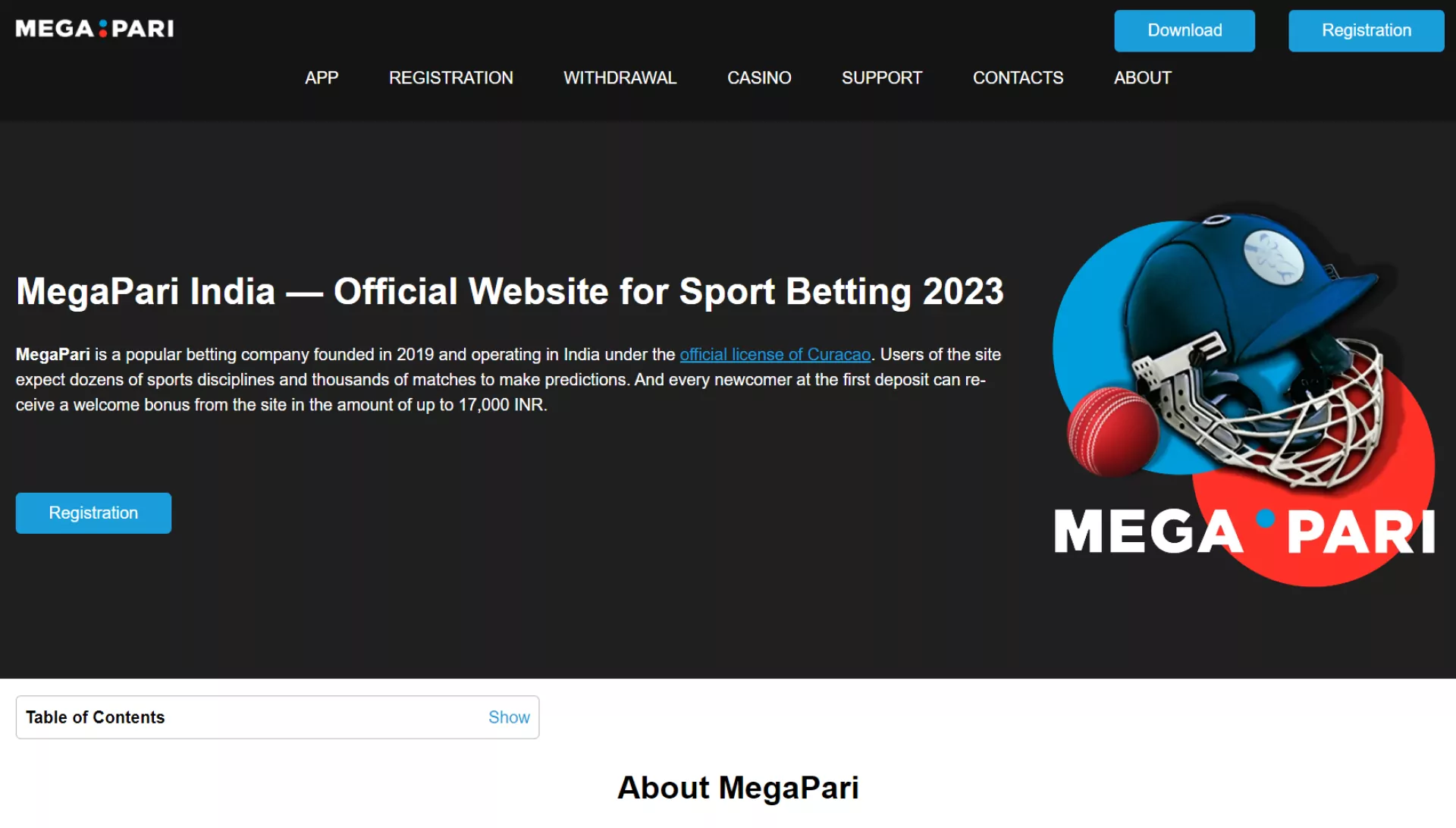Click the registration button on the Megapari website.