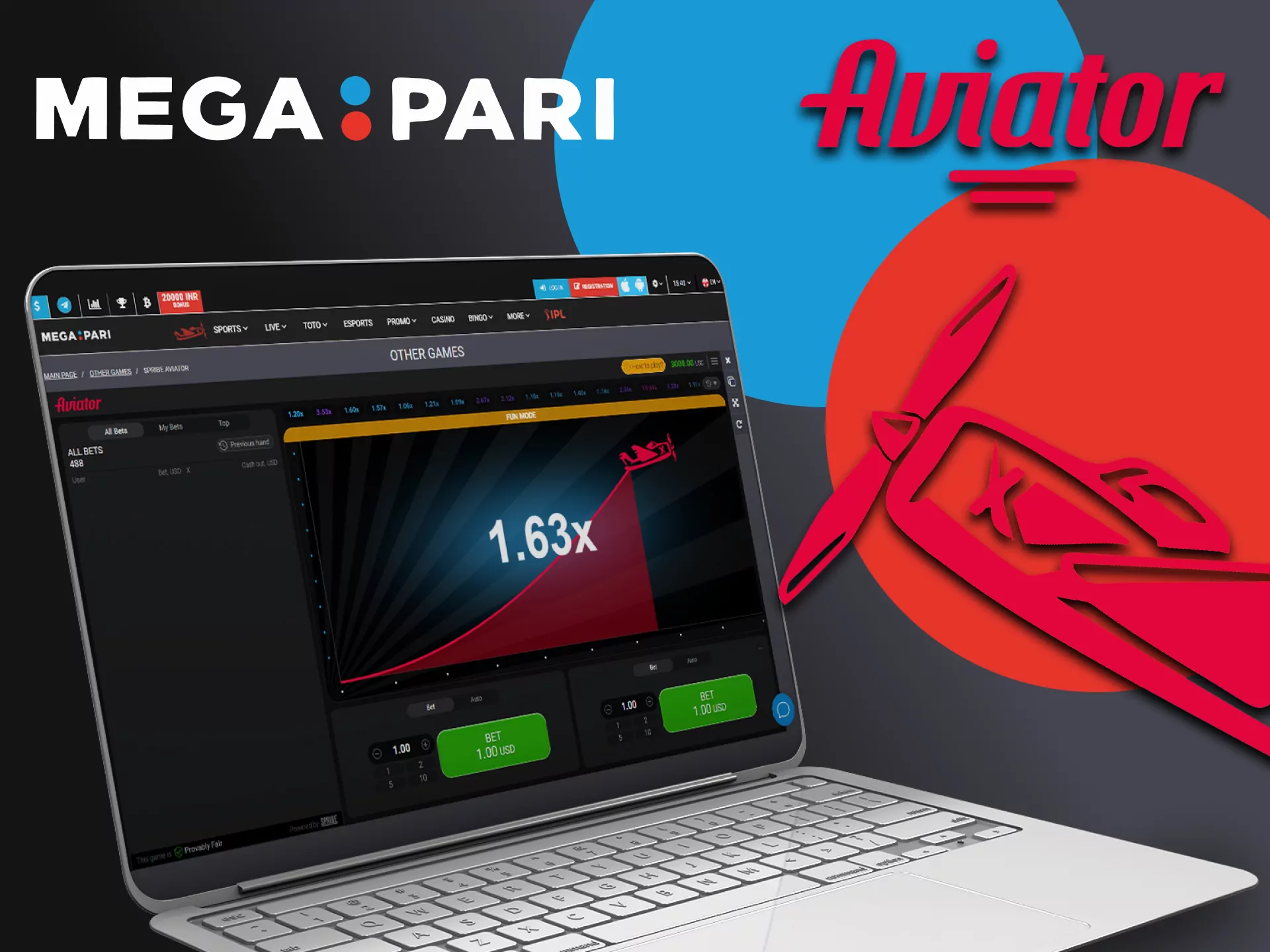 Choose the Aviator game on the Megapari website.
