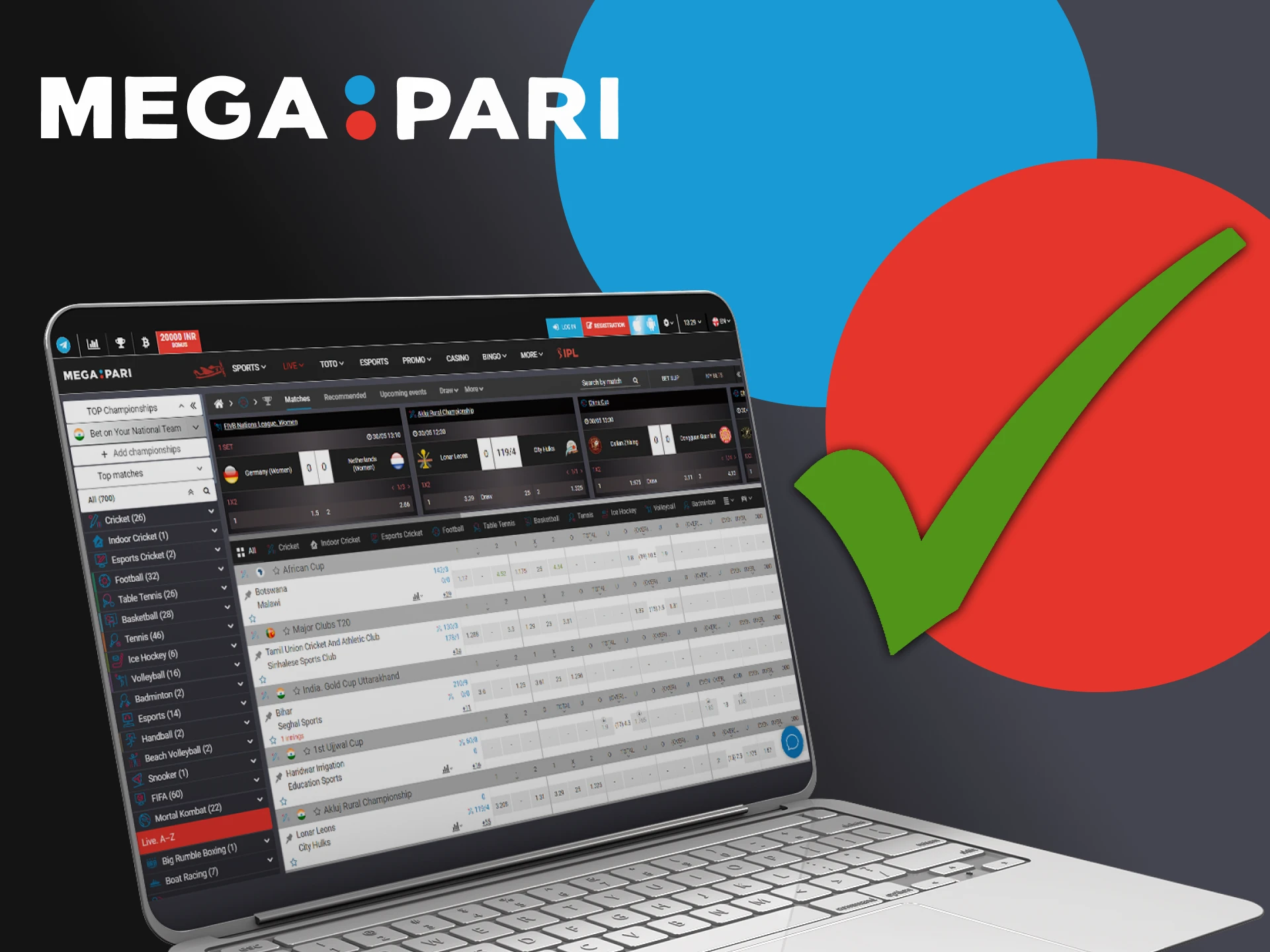 Megapari legally provides betting and casino services.