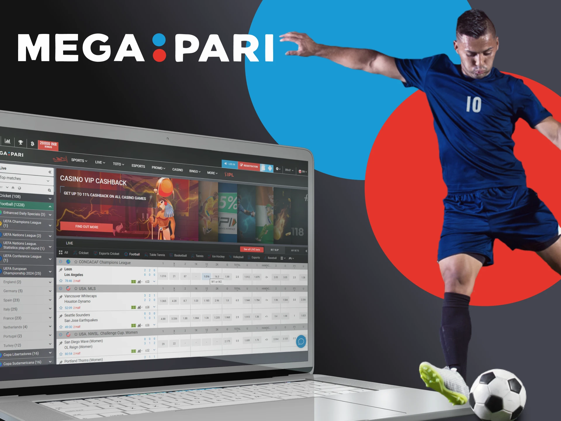 Go to the sports section of Megapari to bet on football.