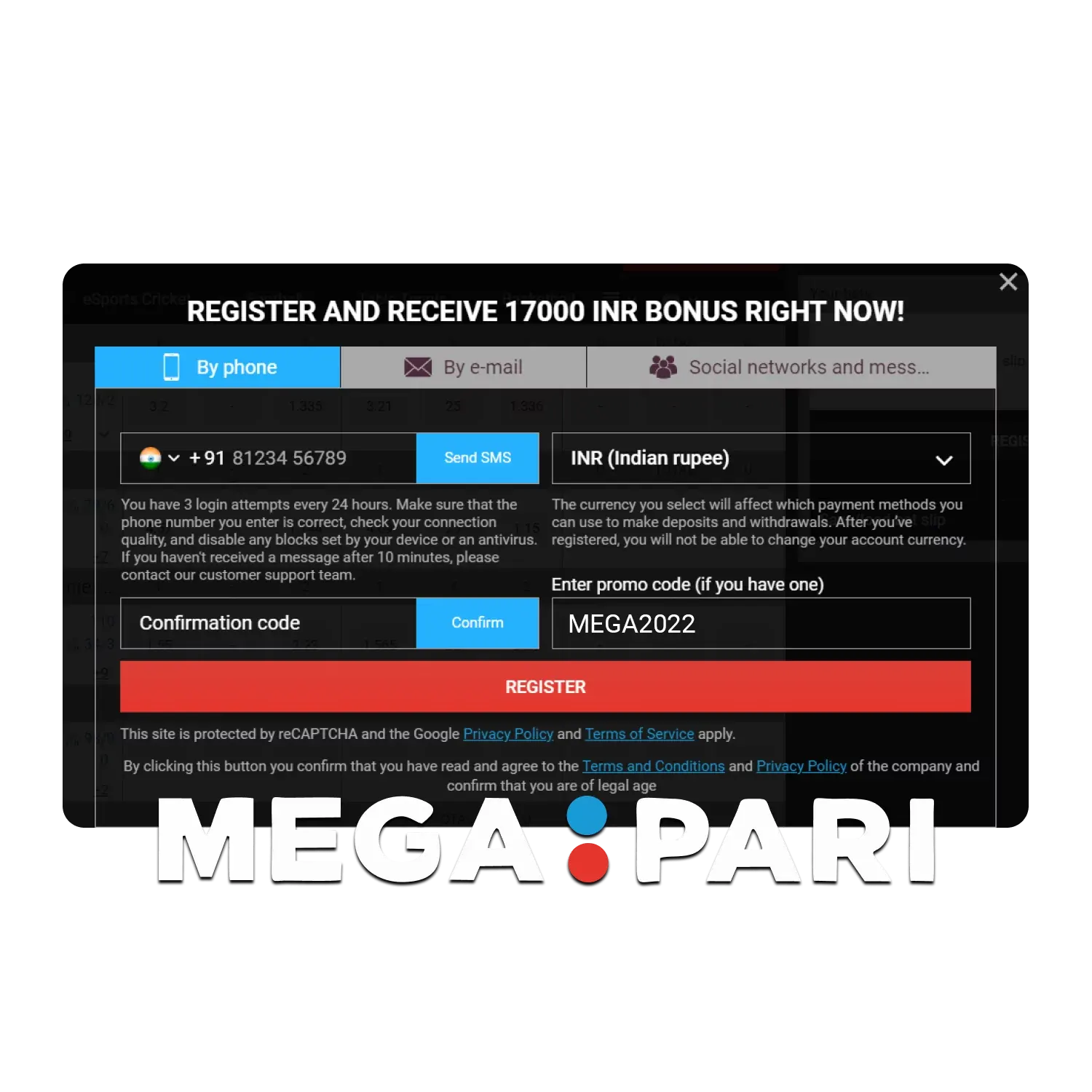 Use the Megapari promo code and get a special bonus.