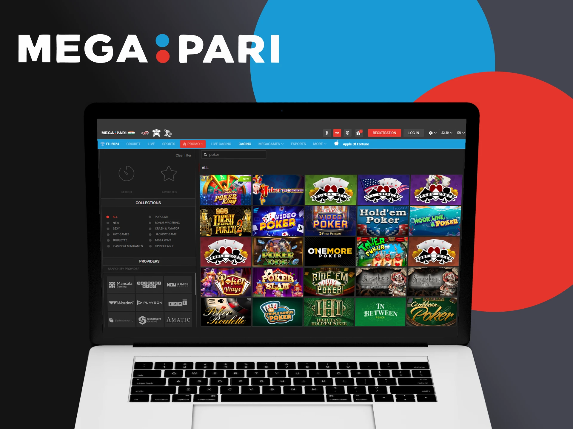 Choose the poker section in the casino from Megapari.